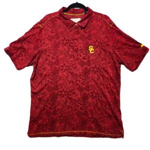 Tommy Bahama Collegiate Series Polo Shirt USC Trojans Mens XL Red Hawaiian Print